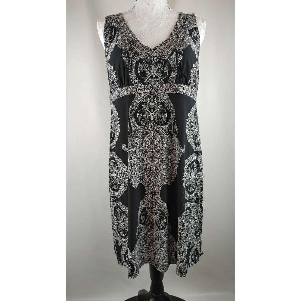 INC BLACK & WHITE PRINT DRESS EMPIRE WAIST SLEEVELESS EVENING‎ PARTY COCKTAIL